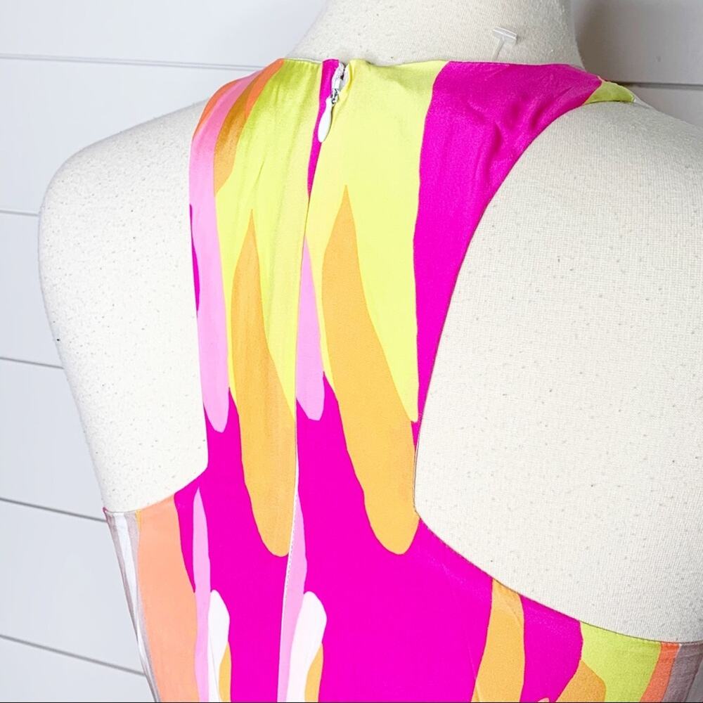 Britt Ryan Abstract Printed Silk Racerback Mini Dress Pink Yellow Small - Picture 8 of 10